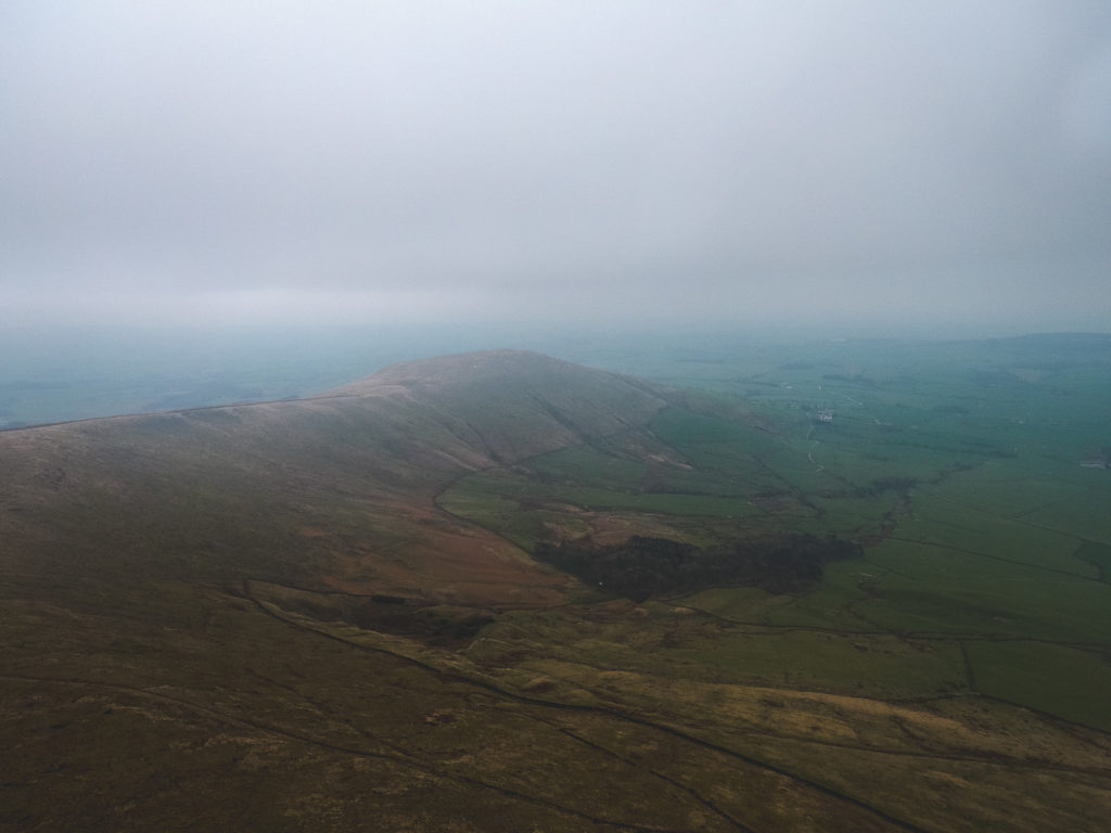 drone shot, fairsnape fell looking over to parlick fell. lancashire walks.