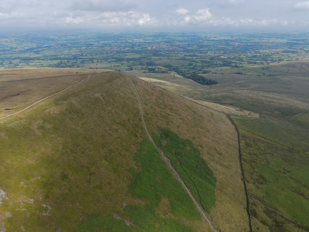pendle hill ribble valley walks lancashire. drone capture of pendle hill, steps from barley.